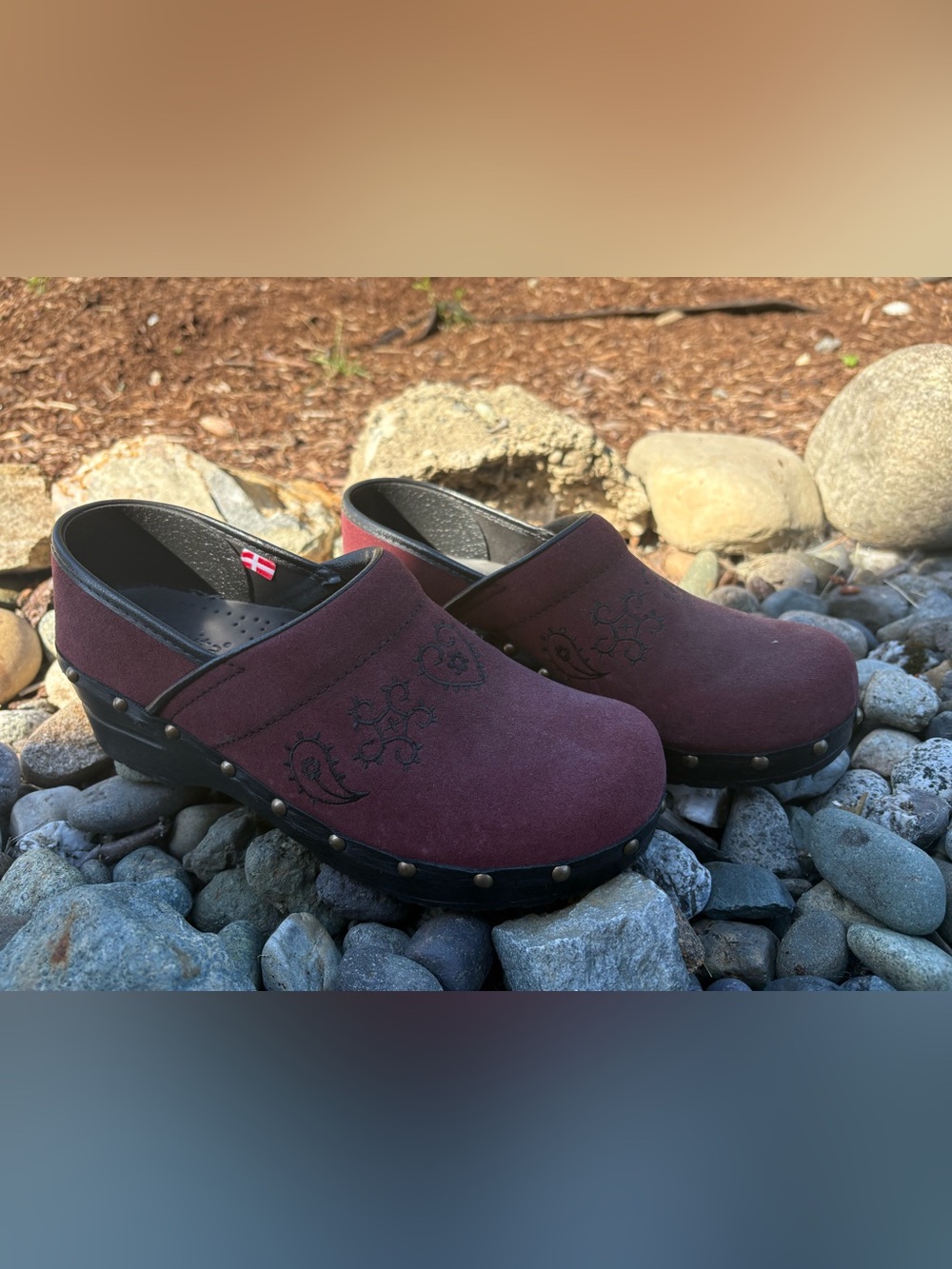 Sanita Burgundy Suede Studded Clogs 38 - Picture 4 of 6